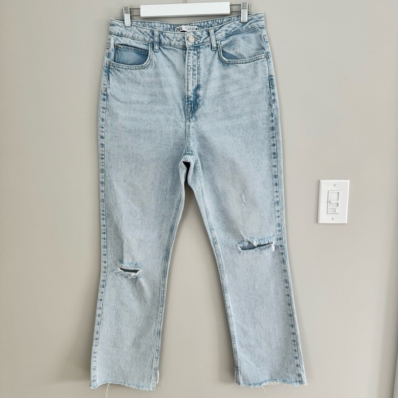 ZARA RIPPED HIGH WAIST STRAIGHT LEG JEANS Light Blue 40 / US 8 - Picture 5 of 15